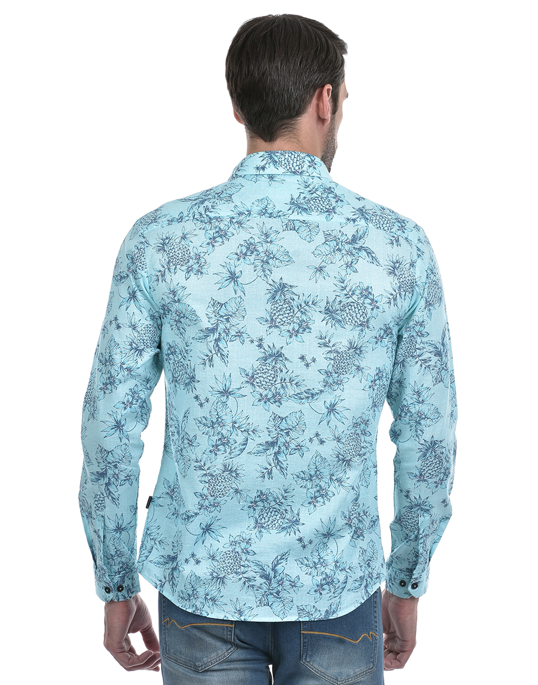 Numero Uno Men Floral Print Light Blue Shirt